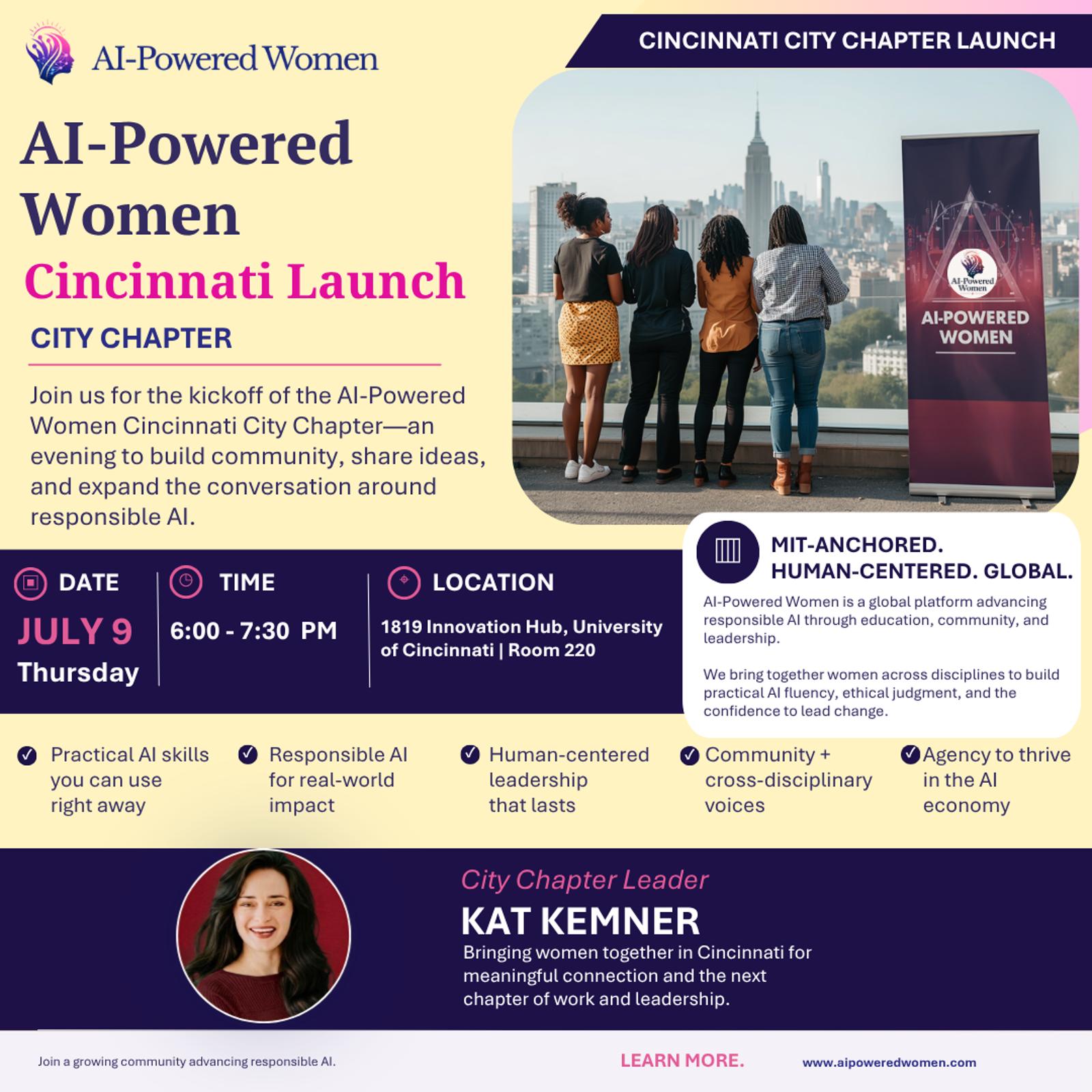 AI-Powered Women Cincinnati City Chapter Launch event poster