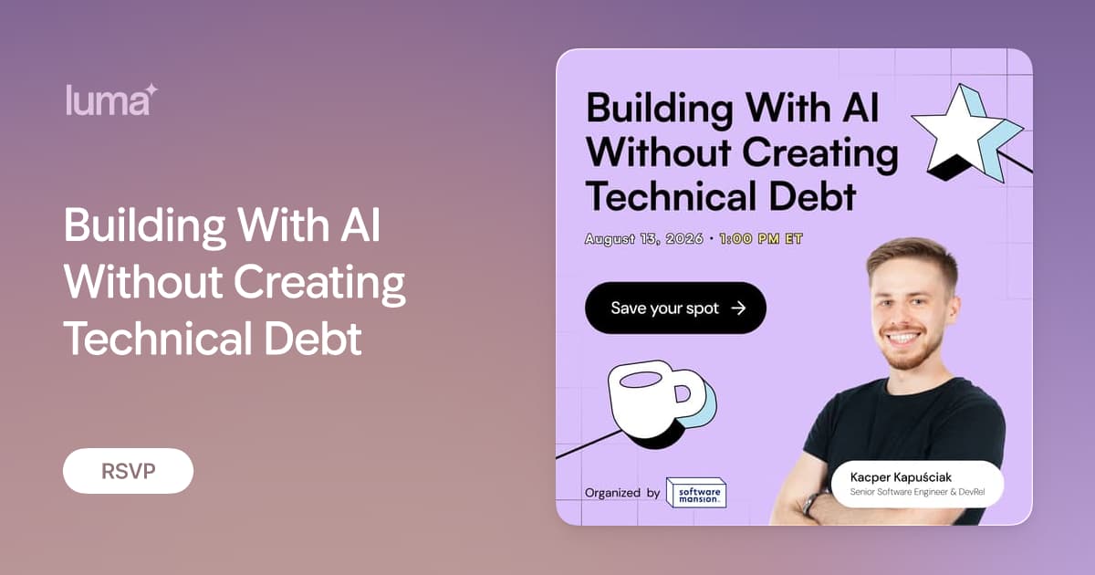 Building With AI Without Creating Technical Debt event poster