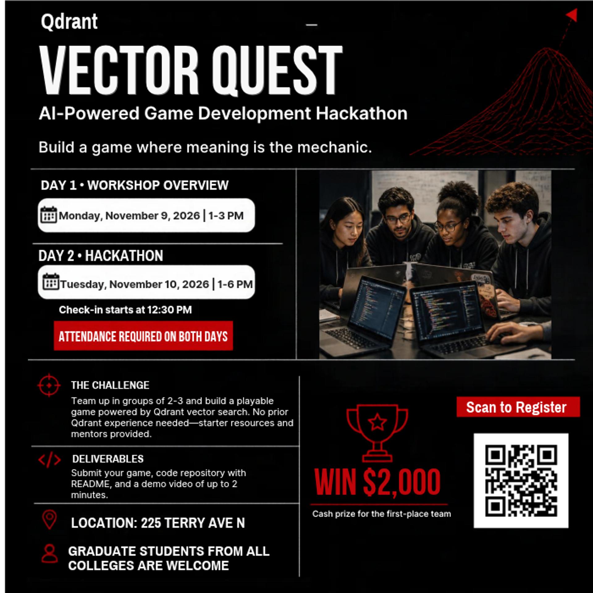 Attention! Event Postponed-Qdrant Vector Quest: AI-Powered Game Development Hackathon event artwork