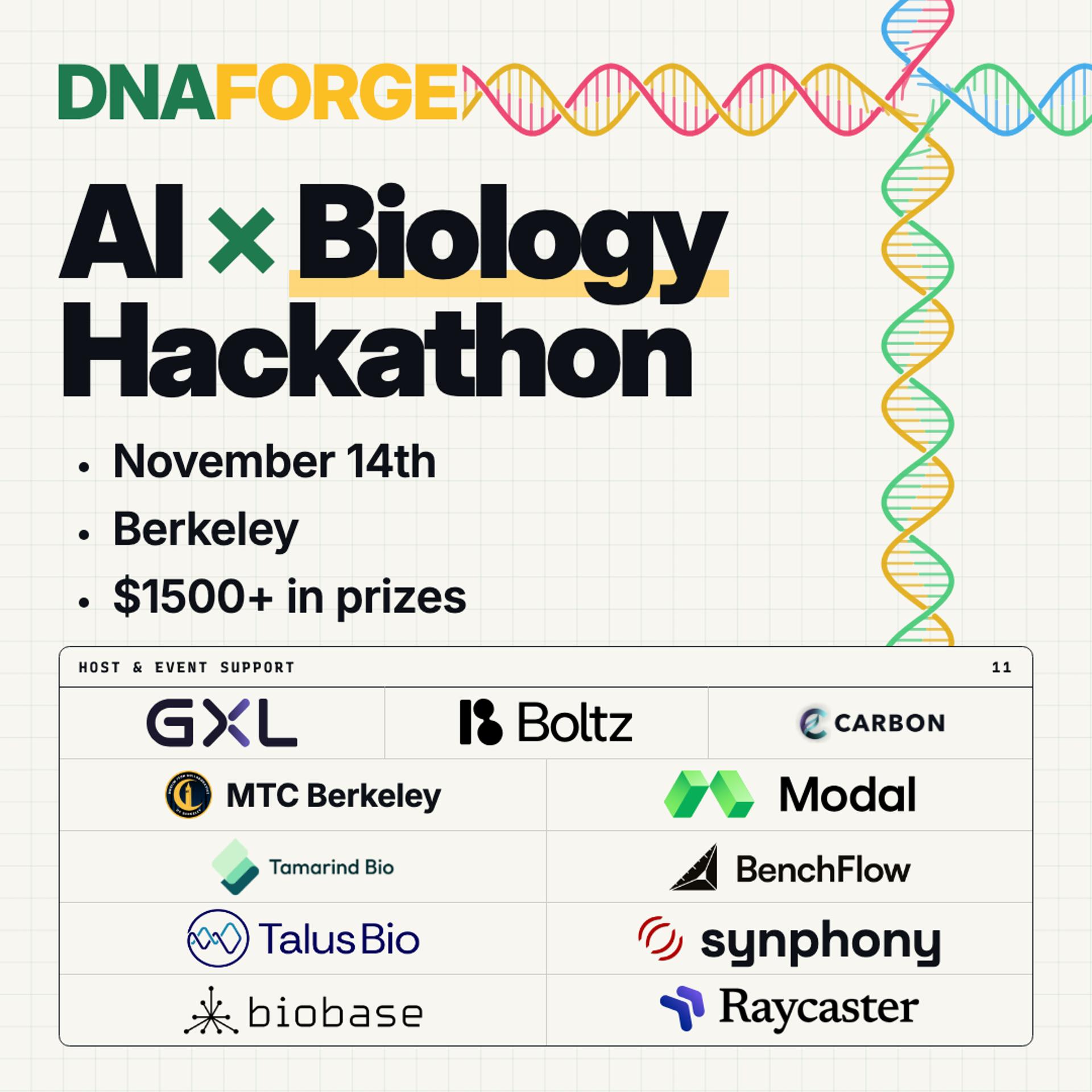 DNAForge × MTC: AI × Biology Hackathon event artwork