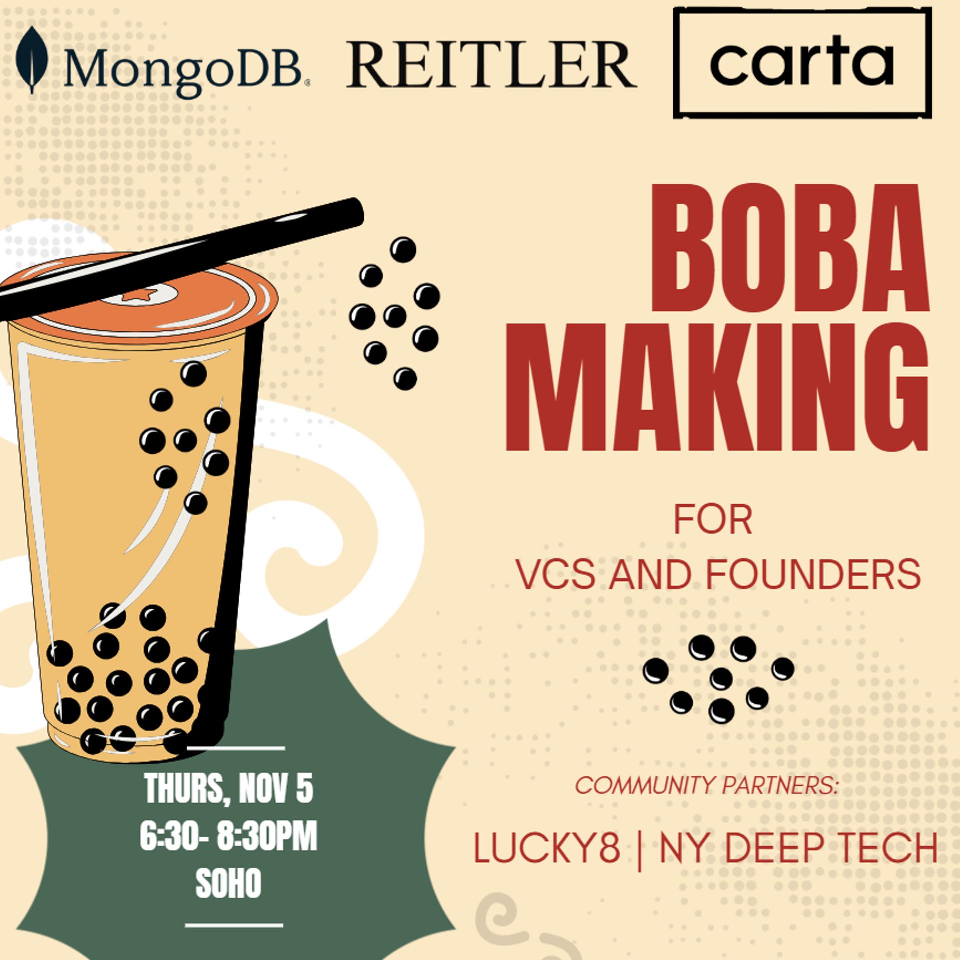 Boba Making for VCs and Founders event artwork