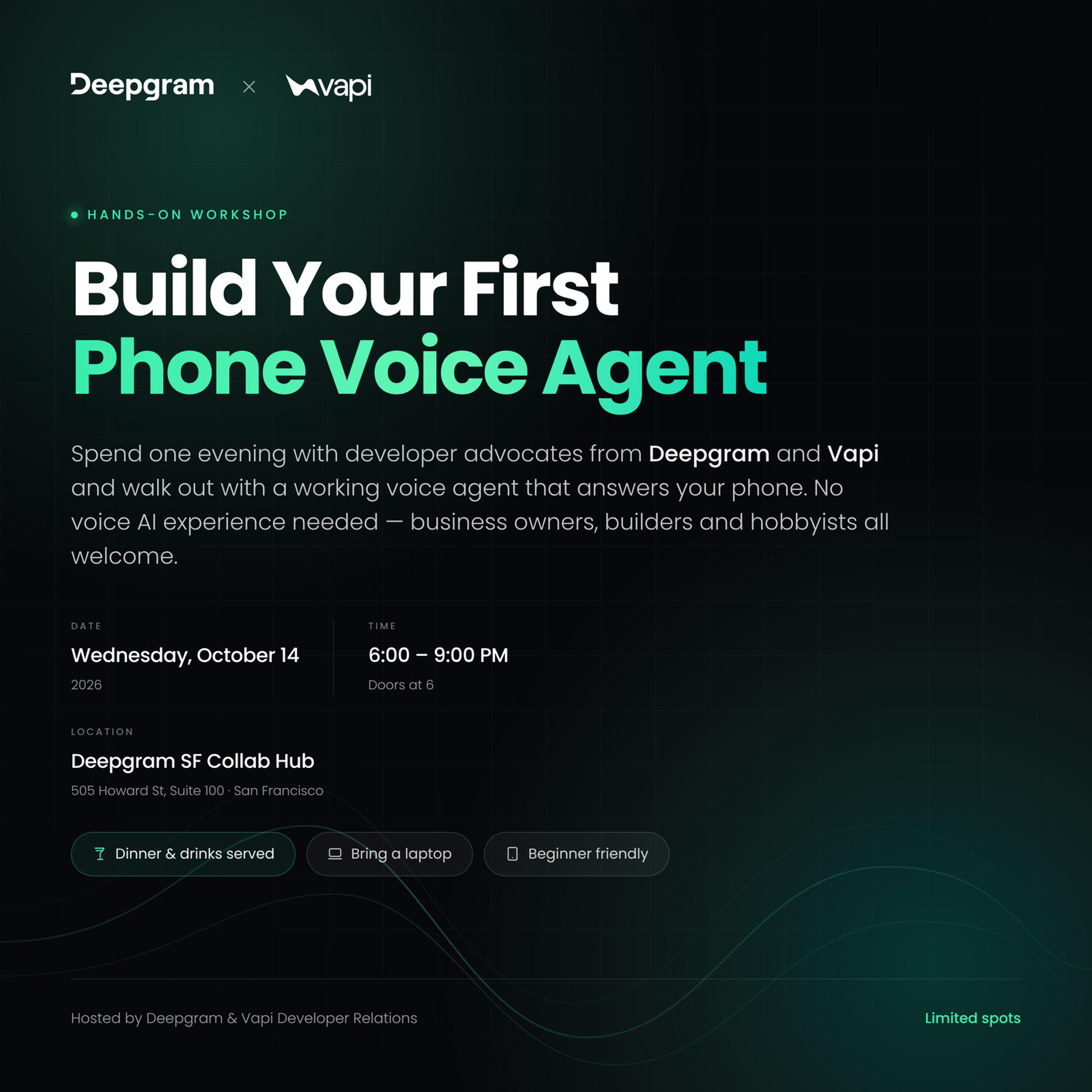Build Your First Phone Voice Agent — Deepgram × Vapi Workshop event artwork