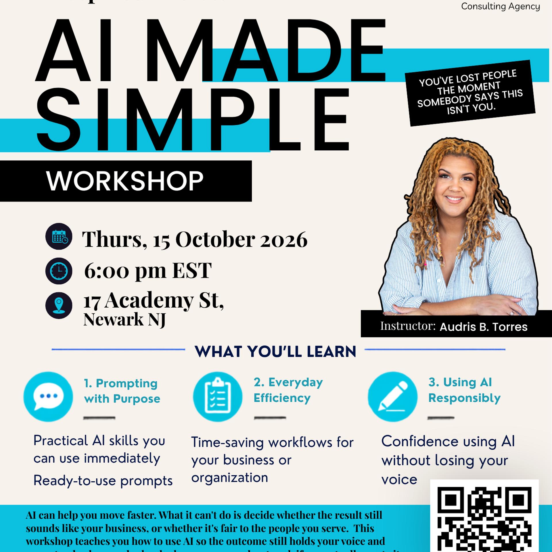 AI Made Simple: Save Time. Keep Your Voice. Use AI Responsibly event artwork