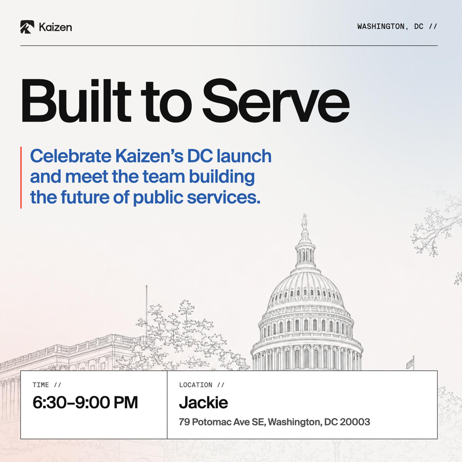 Built to Serve: Kaizen's DC Launch Party! event artwork