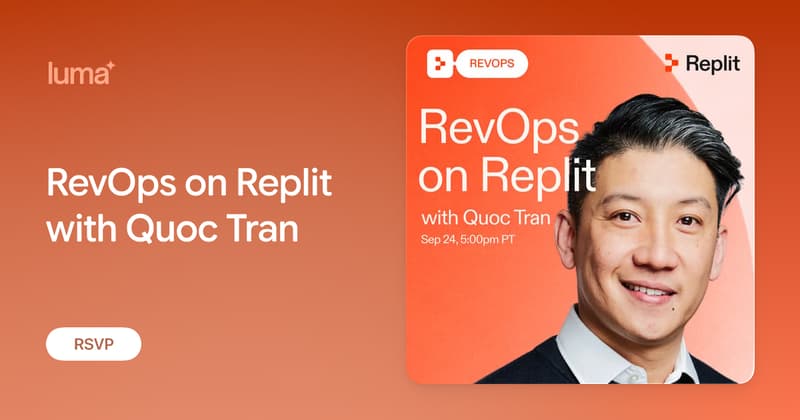 Your RevOps tools don't need to wait on engineering anymore. We're launching a new series: RevOps on Replit. Real tools RevOps teams run, and a live build on a real revenue problem. Quoc Tran leads RevOps at Replit and also builds his team's internal tools on