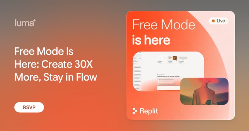Meet the team behind Free Mode this Friday at 9AM PT.

Join the Replit community team live for a deeper dive on Free Mode and Conversations, and an early look a