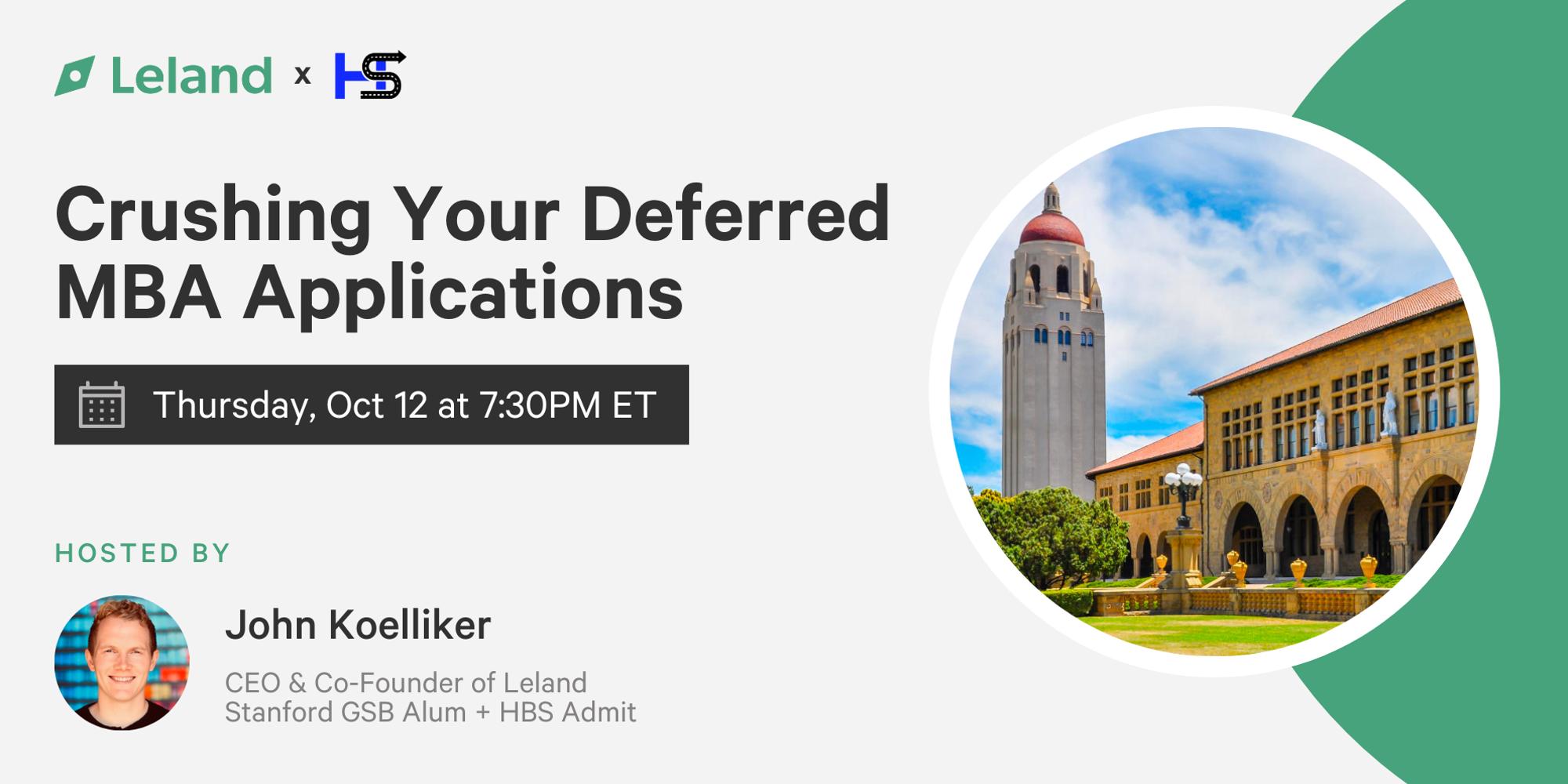 Leland X Headstart Crushing Your Deferred Mba Applications Zoom Luma