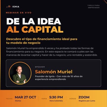 Cover Image for Webinar: Financiamiento para emprendedores con Salomón Muriel!