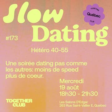 Cover Image for Slow Dating *Québec* #173 (Hétéro 40-55) 💚
