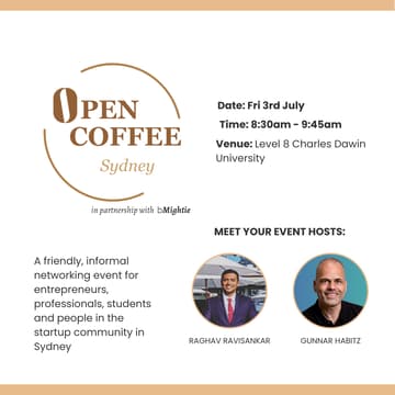 Cover Image for Startups Networking | Open Coffee Sydney | Founders, Investors, Professionals and Students