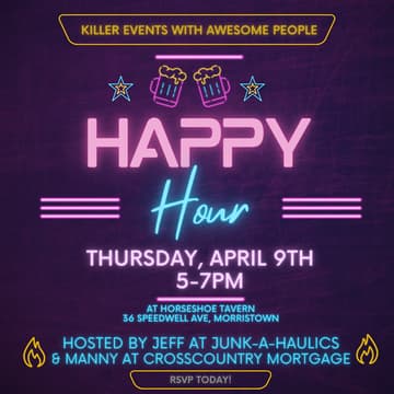 Cover Image for Happy Hour in Morristown (Hosted by Junk-A-Haulics & CrossCountry Mortgage)