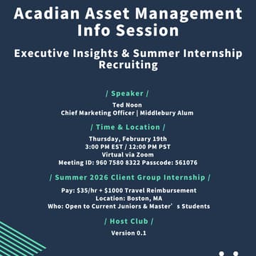 Cover Image for Acadian Asset Management Info Session: Executive Insights & Summer Internship Recruiting