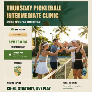 Cover Image for Intermediate Pickleball Clinic by the Palm Beach Royals x Nikki Roth