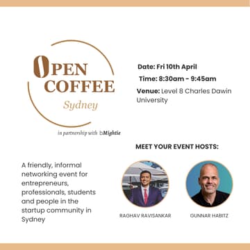 Cover Image for Startups Networking | Open Coffee Sydney | Founders, Investors, Professionals and Students
