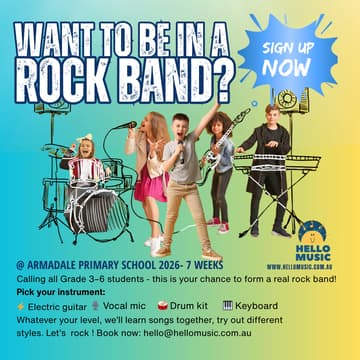 Cover Image for Want to be in a Rock Band?  2026 7wk programme (Armadale Primary School)