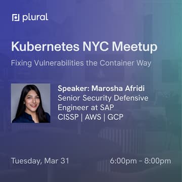 Cover Image for Kubernetes NYC March Meetup, with guest speaker Marosha Afridi (SAP, CISSP)