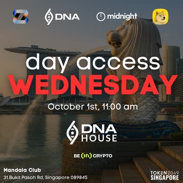 Cover Image for DAY ACCESS 1, DNA House at TOKEN2049 with Zeebu, Midnight, DogeOS & DNA | Wednesday, Oct 1st, 2025.