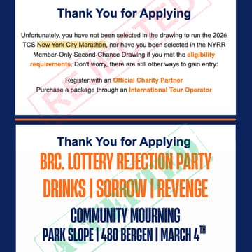 Cover Image for BRC PRESENTS:  NYC MARATHON REJECTION PARTY!