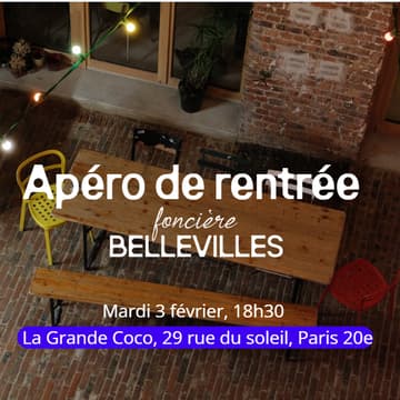 Cover Image for Apéro de rentrée des investisseurs de la Foncière Bellevilles [Paris]