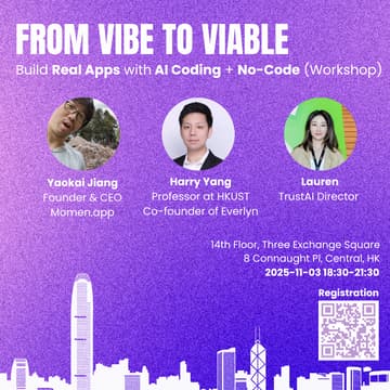 Cover Image for From Vibe to Viable: Build Real Apps with AI Coding + No-Code (Workshop)