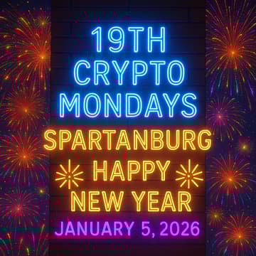 Cover Image for 19th Crypto Mondays Spartanburg - NEW YEARS 2026 @ Smoking Butt Heads BBQ - Sponsored by Stand With Crypto