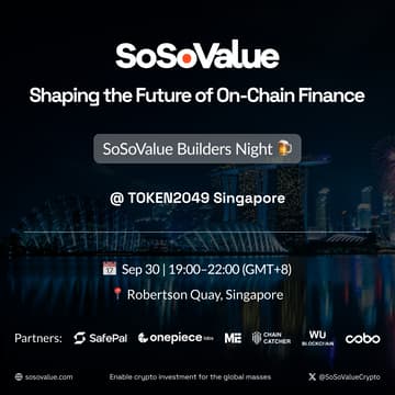 Cover Image for SoSoValue Builders Night | Shaping the Future of On-chain Finance🍺 @TOKEN2049 Singapore