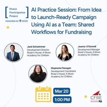 Cover Image for AI Practice Session: From Idea to Launch-Ready Campaign. Using AI as a Team: Shared Workflows for Fundraising [CFRE-approved]