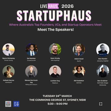 Cover Image for StartupHaus Sydney · March 2026: Where Australia’s Top Founders, VCs & Startup Operators Meet
