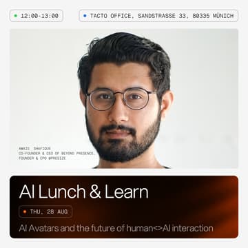 Cover Image for AI Lunch & Learn: AI Avatars and the future of human<>AI interaction with Awais Shafique