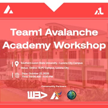 Cover Image for Team1 Avalanche Academy Workshop @ Southern Luzon State University - Lucena City Campus