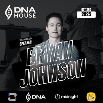 Cover Image for Bryan Johnson on Human Optimization at DNA House at TOKEN2049 with Zeebu, Midnight, DogeOS & DNA | Thursday, Oct 2nd, 2025.