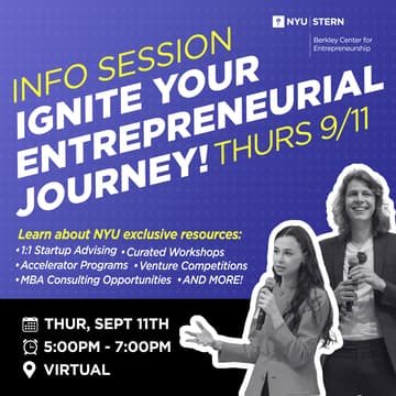 Cover Image for Ignite Your Entrepreneurial Journey: NYU Berkley Center Info Session