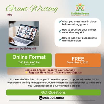 Cover Image for FREE Intro Session to Grant Writing for Beginners