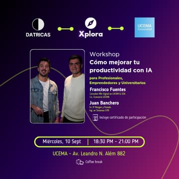 Cover Image for 🎓Workshop presencial: Cómo mejorar tu productividad con IA para Profesionales, Emprendedores y Universitarios