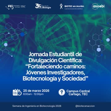 Cover Image for Jornada Estudiantil de Divulgación Científica: “Fortaleciendo caminos: Jóvenes Investigadores, Biotecnología y Sociedad”