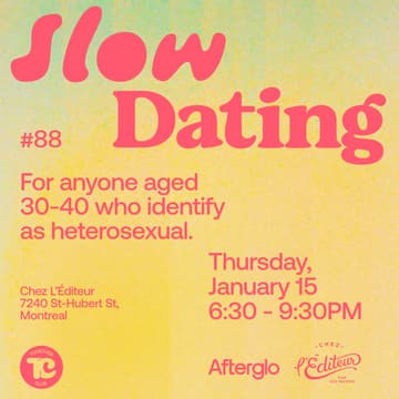 Cover Image for Slow Dating Montréal #88 (Hetero 30-40) ❤️
