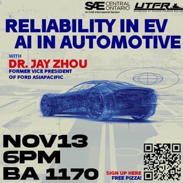 Cover Image for UTFR x SAE Central Ontario presents: Reliability in EV & AI in Automotive with Dr. Jay Zhou