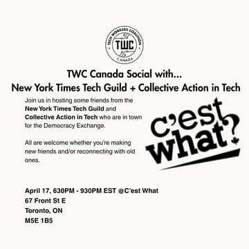 Cover Image for TWC Canada Social with NY Times Tech Guild and Collective Action in Tech