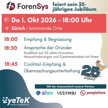 Cover Image for ForenSys Roadshow 2026 - Zürich - 1. Oktober