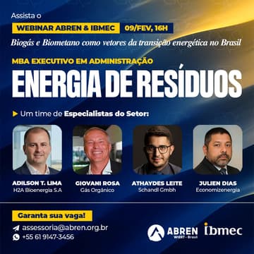 Cover Image for MBA IBMEC & ABREN | Webinar: Biogás e Biometano como vetores da transição energética no Brasil