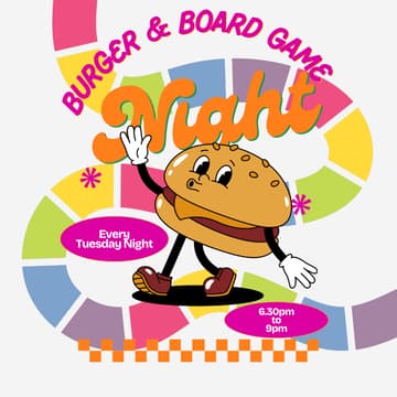 Cover Image for BURGERS & BOARD GAMES CHILL NIGHT