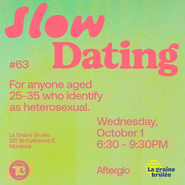 Cover Image for Slow Dating #63 (Hetero 25-35) 💛