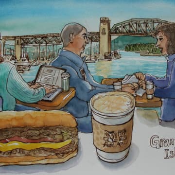 Cover Image for Granville Island Sketch Collage: Coffee, Bookstore & People with Becky Cao