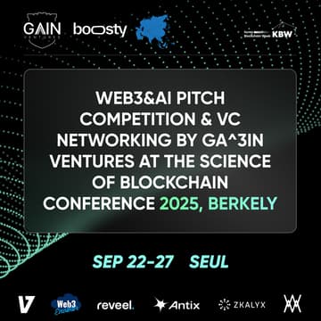 Cover Image for Web3 & AI Pitch Competition & VC networking by Ga^3in Ventures х Boosty Labs at Korea Blockchain Week 2025