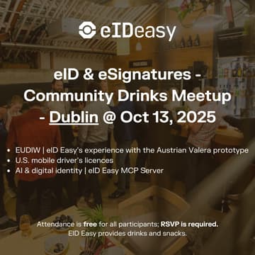 Cover Image for eID & eSignatures - Community Drinks Meetup - Dublin @ Oct 13, 2025