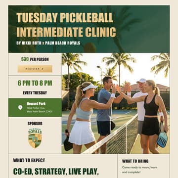 Cover Image for Intermediate Pickleball Clinic by the Palm Beach Royals x Nikki Roth