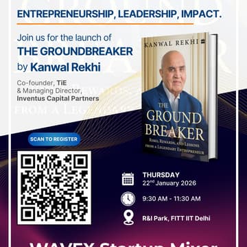 Cover Image for Join us for the launch of The Groundbreaker by Kanwal Rekhi and the WAVEX Startup Mixer