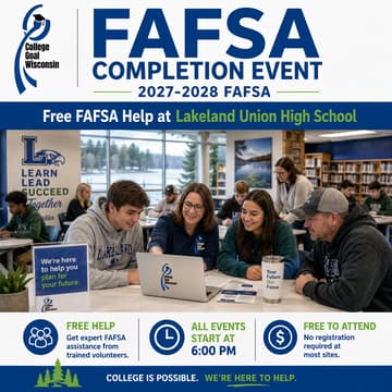 Cover Image for College Goal Wisconsin — Free FAFSA Help at Lakeland Union High School