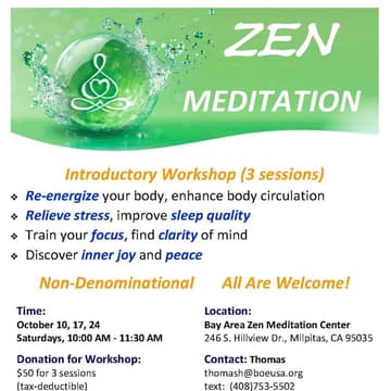 Cover Image for 3-Session Introductory Zen Meditation Workshop