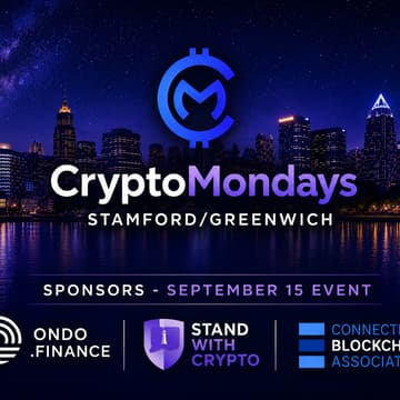Cover Image for CryptoMondays Stamford/Greenwich - Tuesday, September 15 Featuring Alden Knowlton, Invariant discussing the Midterms, Clarity Act & DC Buzz